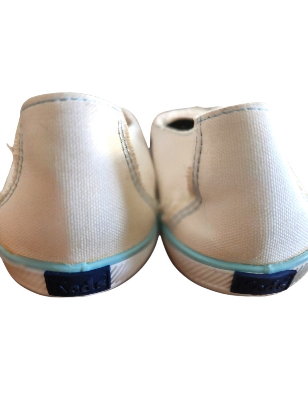 Keds Off-White Blue Canvas Distressed Ballet Flats Slip Ons VGUC Womens Size 8.5 - Picture 7 of 12